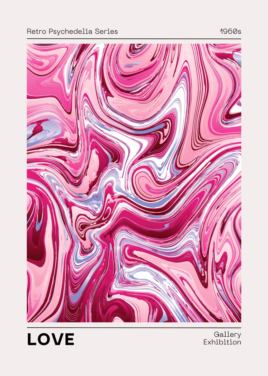 LOVE RETRO PSYCHEDELIA 1960s – ART ABSTRAIT MARBRÉ ROSE
