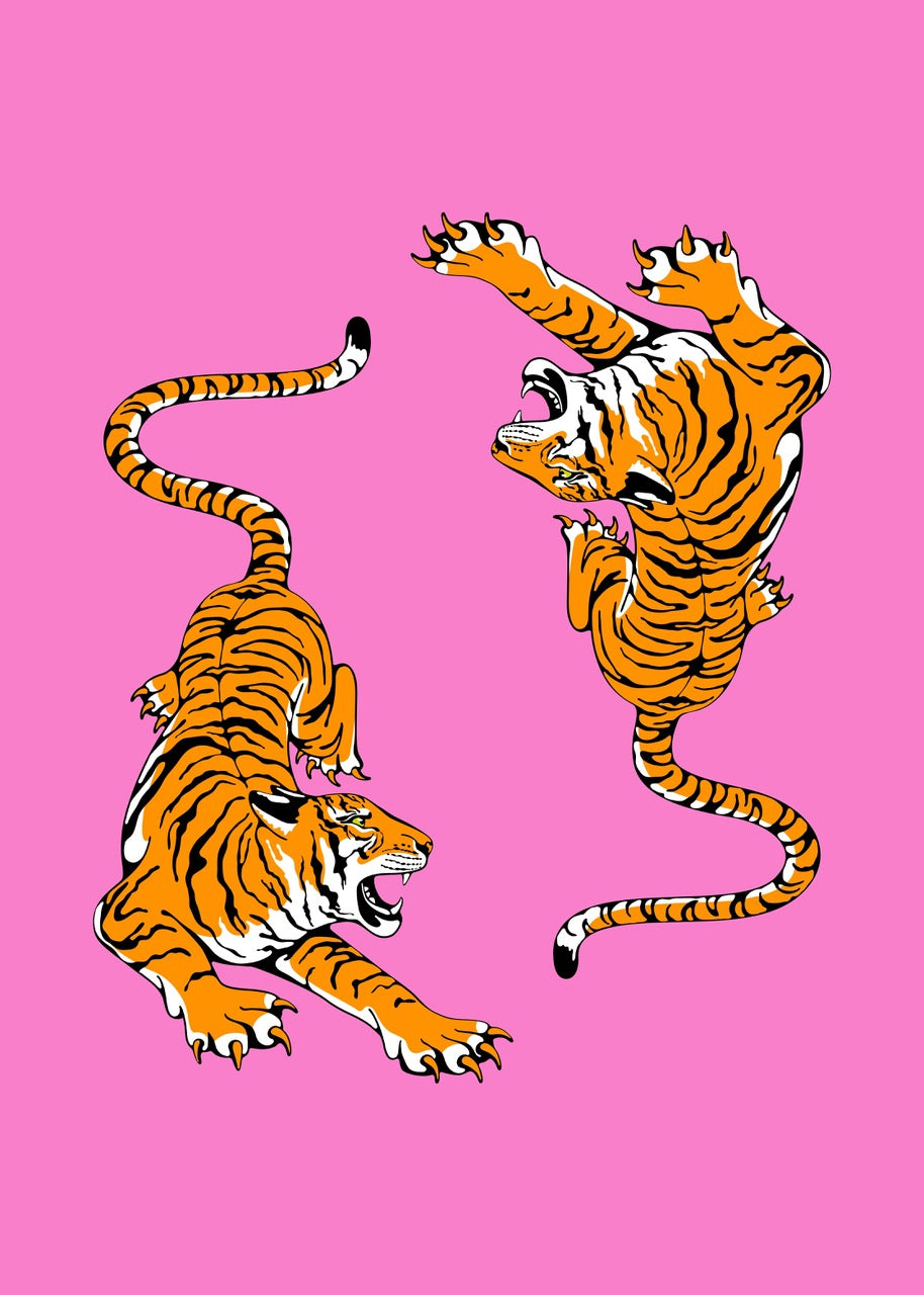 DANCING TIGERS | ILLUSTRATION ANIMALE POP | POSTER ART CONTEMPORAIN | POSTER HUB STUDIO | HQ
