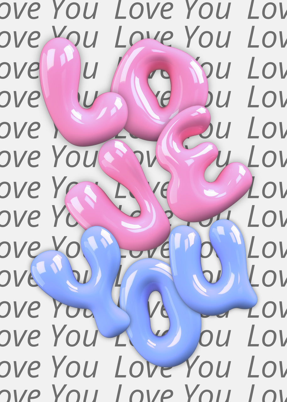 LOVE YOU | POP TYPOGRAPHY LOVE ART | POSTER ART CONTEMPORAIN | POSTER HUB STUDIO RÉTRO | HQ