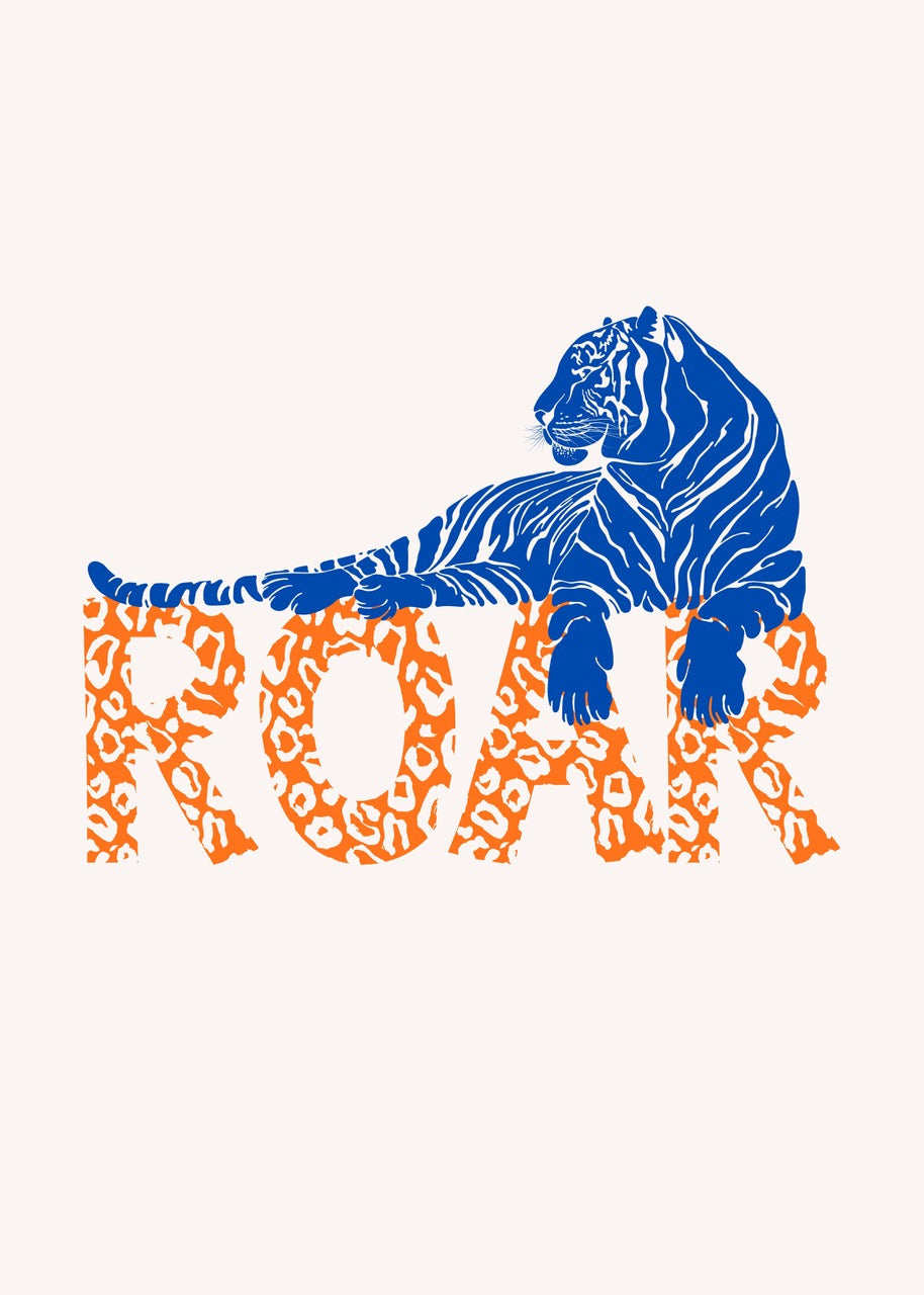 ROAR TIGER | TYPOGRAPHIC ANIMAL ART | POSTER ART CONTEMPORAIN | POSTER HUB STUDIO RÉTRO | HQ
