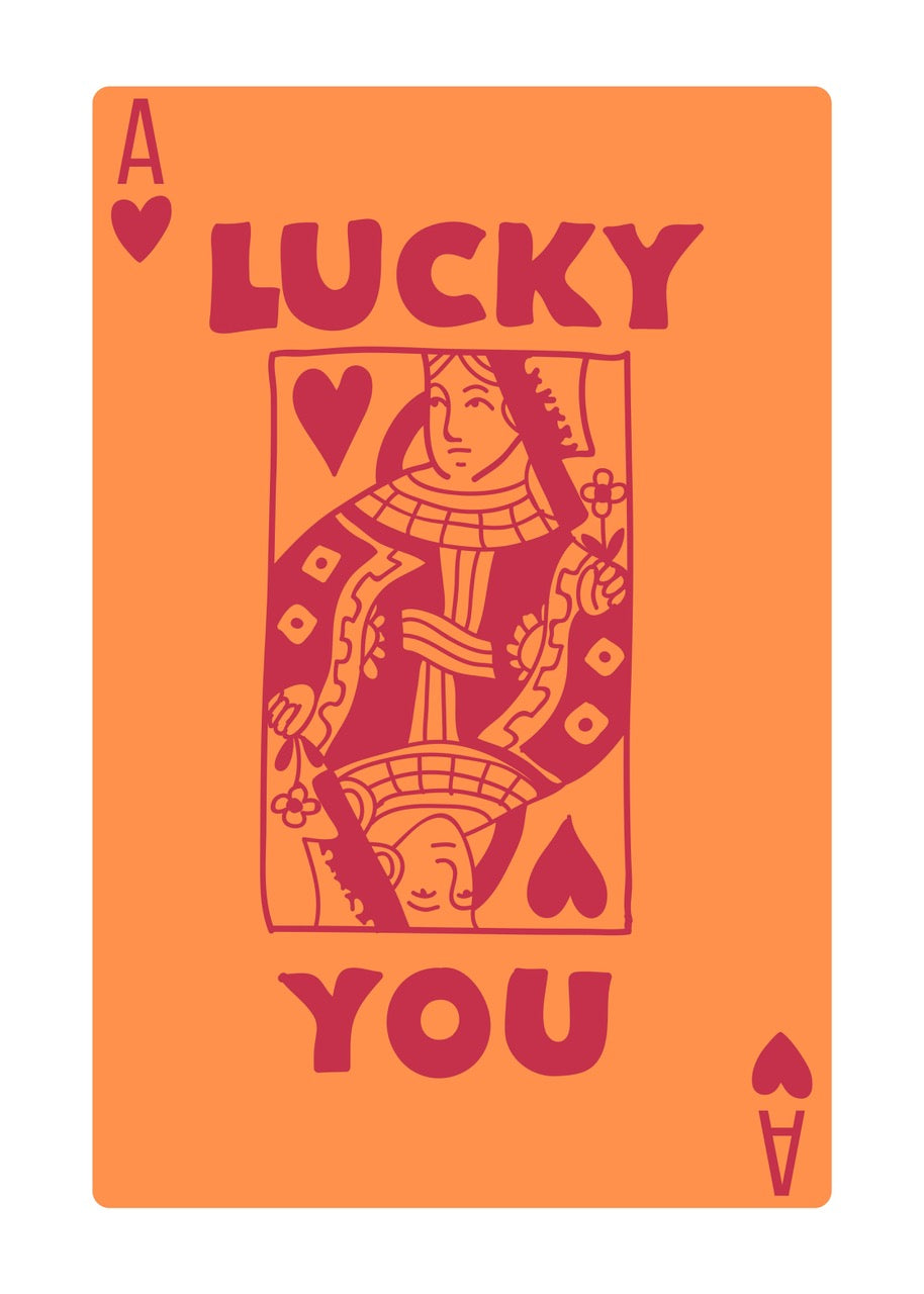 AFFICHE LUCKY YOU – CARTE À JOUER CŒUR POP ART RÉTRO POSTER HUB STUDIO | HQ