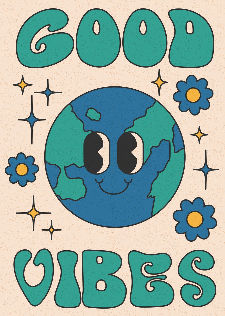 “GOOD VIBES” PLANÈTE SOURIRE RÉTRO POSTER HUB STUDIO RÉTRO, HQ
