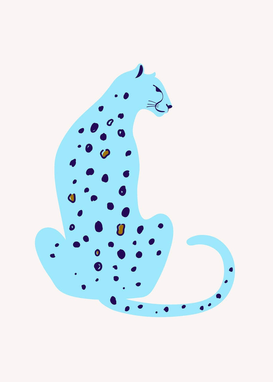 AFFICHE LÉOPARD BLEU – ILLUSTRATION MODERNE POSTER HUB STUDIO RÉTRO, HQ