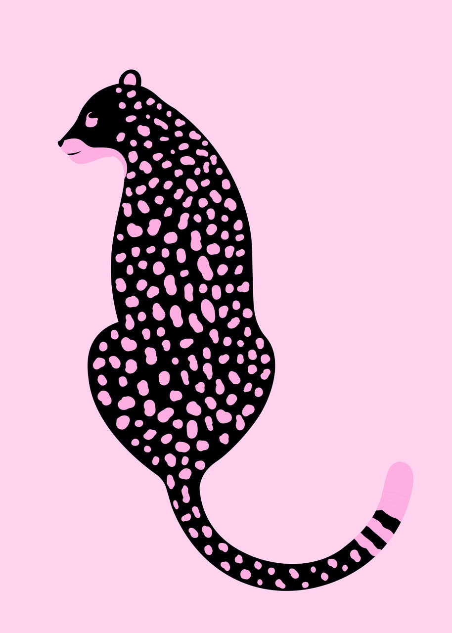 ILLUSTRATION LÉOPARD ROSE STYLE POP ART POSTER HUB STUDIO RÉTRO, HQ