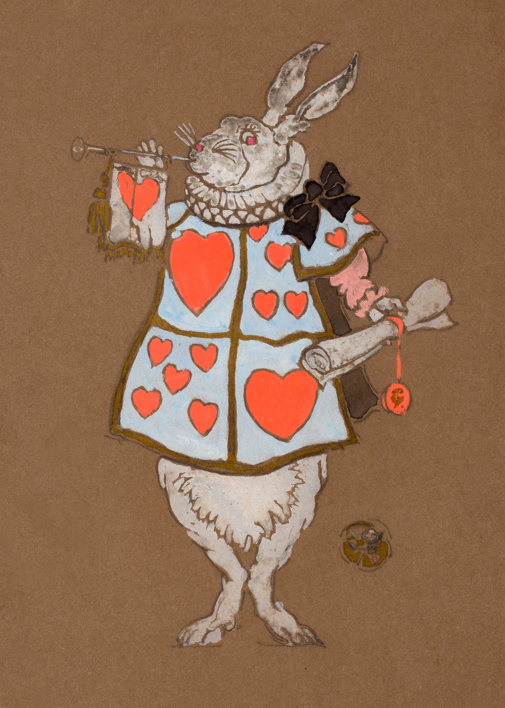 WHITE RABBIT WITH HEARTS – WHIMSICAL VINTAGE ILLUSTRATION POSTER HUB STUDIO RÉTRO, HQ