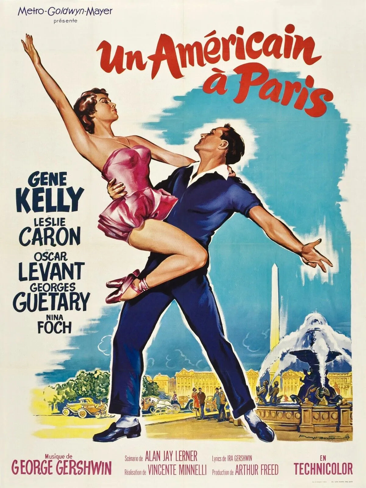 UN AMÉRICAIN A PARIS, GENE KELLY, LESLIE CARON, REPRO AFFICHE DE CINÉMA VINTAGE, HQ.