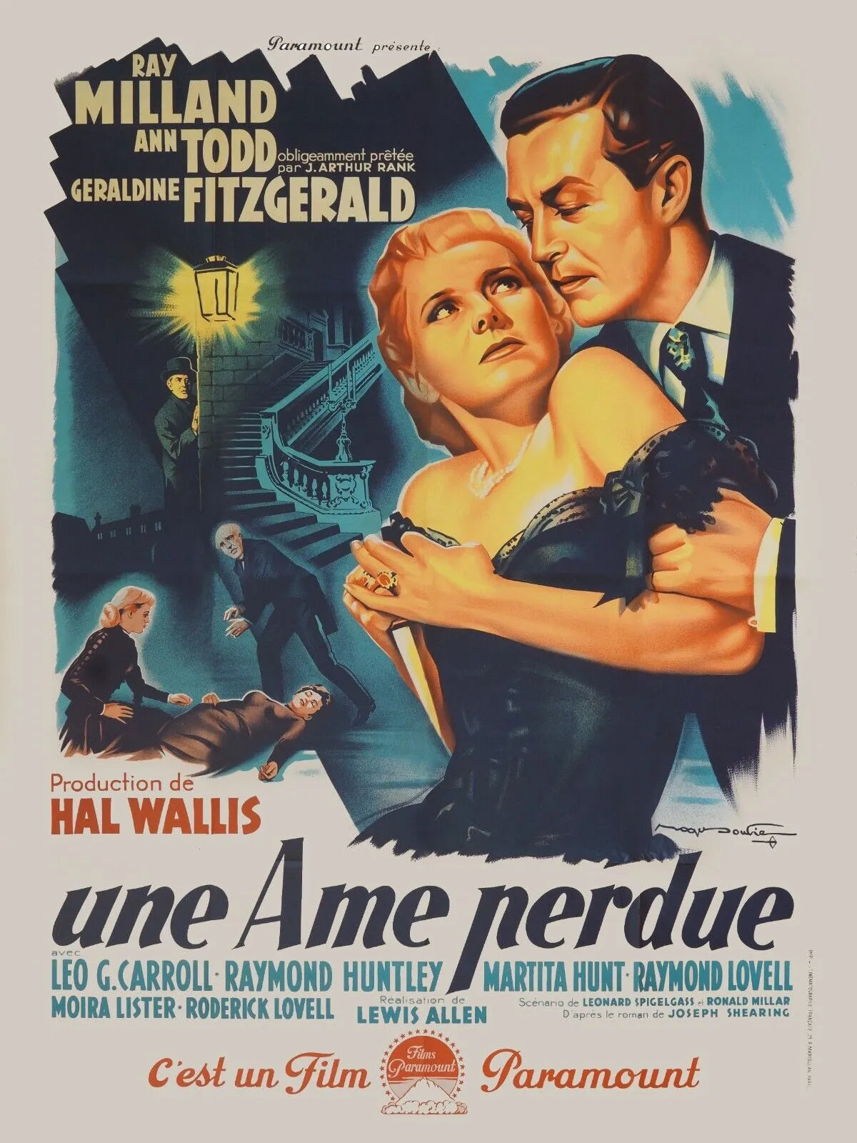 UNE AME PERDUE, RAY MILLAND, ANN TODD, 1948, REPRO AFFICHE DE CINEMA VINTAGE, HQ