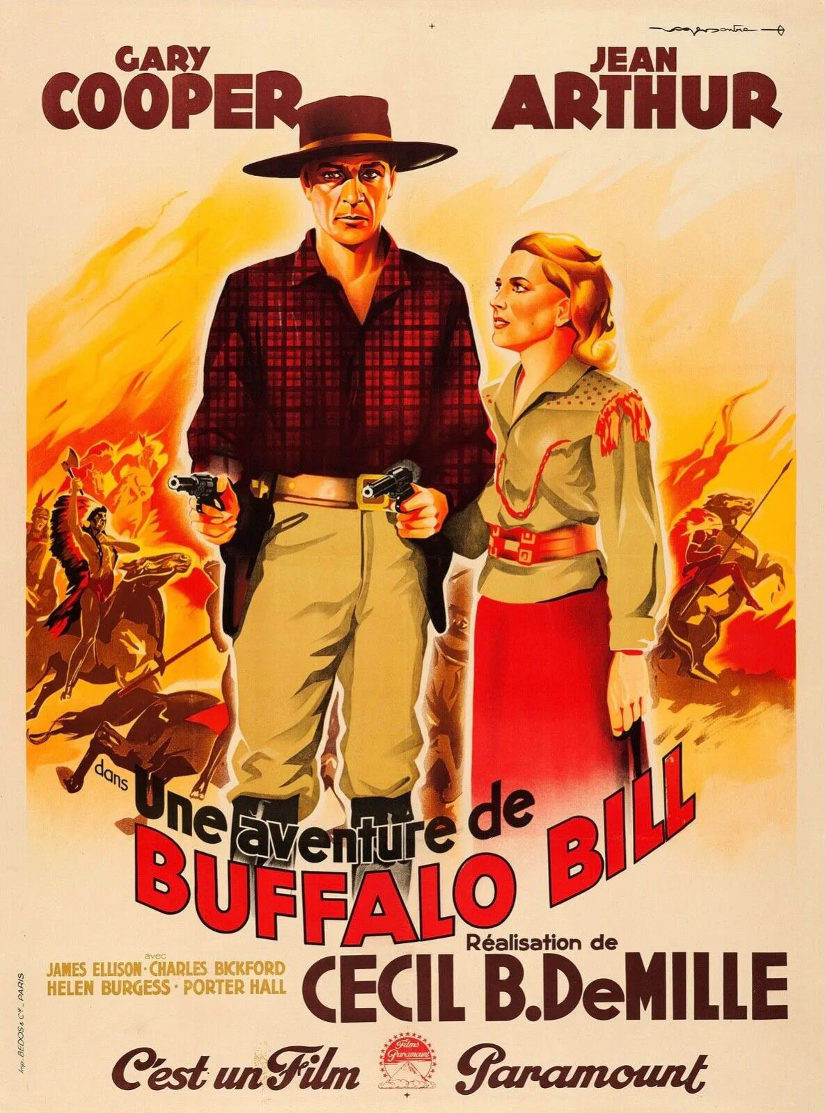 UNE AVENTURE DE BUFFALO BILL, CECIL B. DE MILLE, GARY COOPER, 1936, Repro Affiche de Cinema, HQ