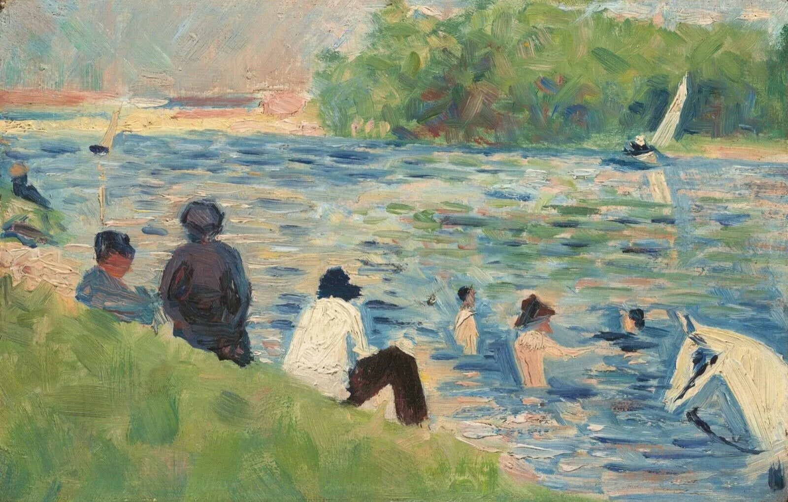UNE BAIGNADE À ASNIÈRES, PEINTURE DE GEORGES SEURAT, Repro TABLEAU, HQ