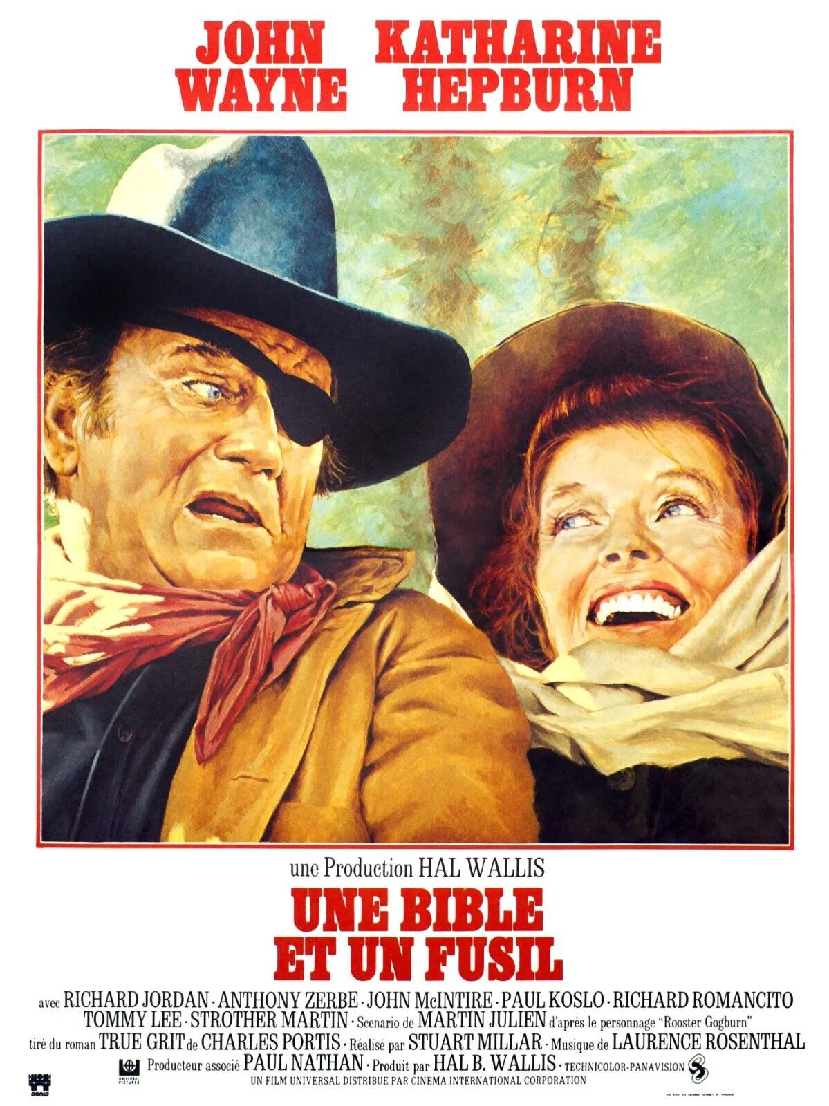 UNE BIBLE ET UN FUSIL, JOHN WAYNE, KATHARINE HEPBURN, 1975, REPRO AFFICHE DE CINEMA VINTAGE, HQ