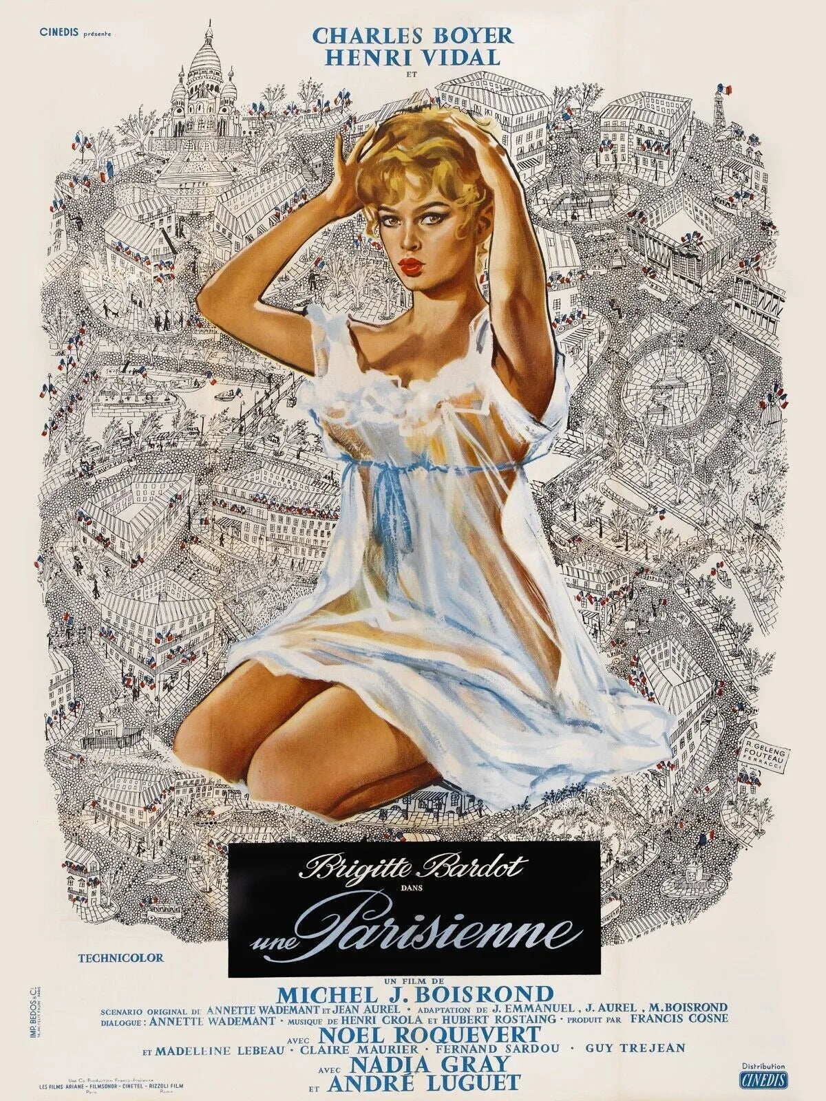 UNE PARISIENNE, BRIGITTE BARDOT, CHARLES BOYER, 1957, Repro affiche cinéma HQ
