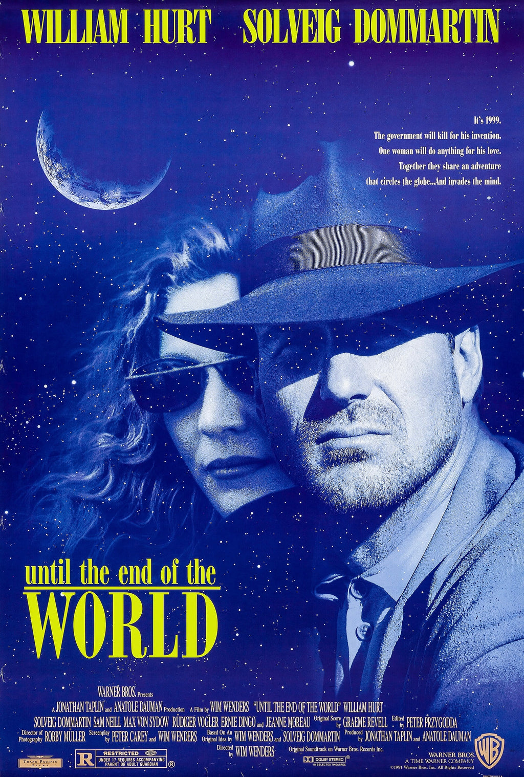 Affiche du film UNTIL THE END OF THE WORLD de Wim Wenders (1991). Science-fiction avec William Hurt et Solveig Dommartin. Reproduction HQ – Poster Hub Studio.
