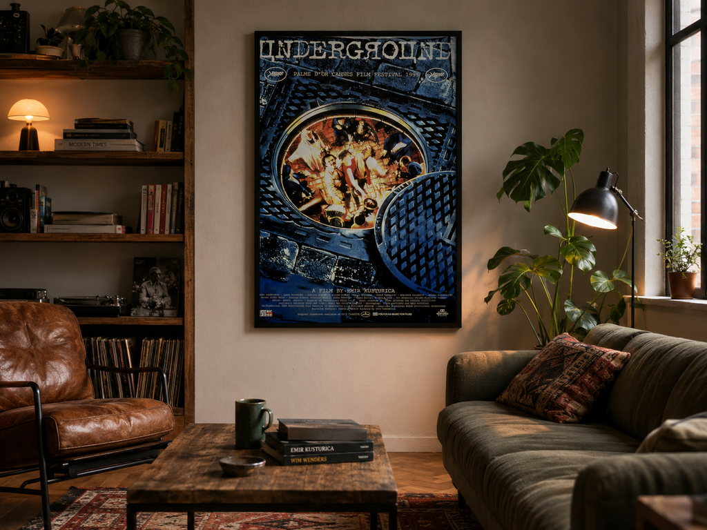 Affiche du film Underground d’Emir Kusturica (1995). Palme d’Or à Cannes, comédie dramatique culte. Reproduction HQ – Poster Hub Studio.