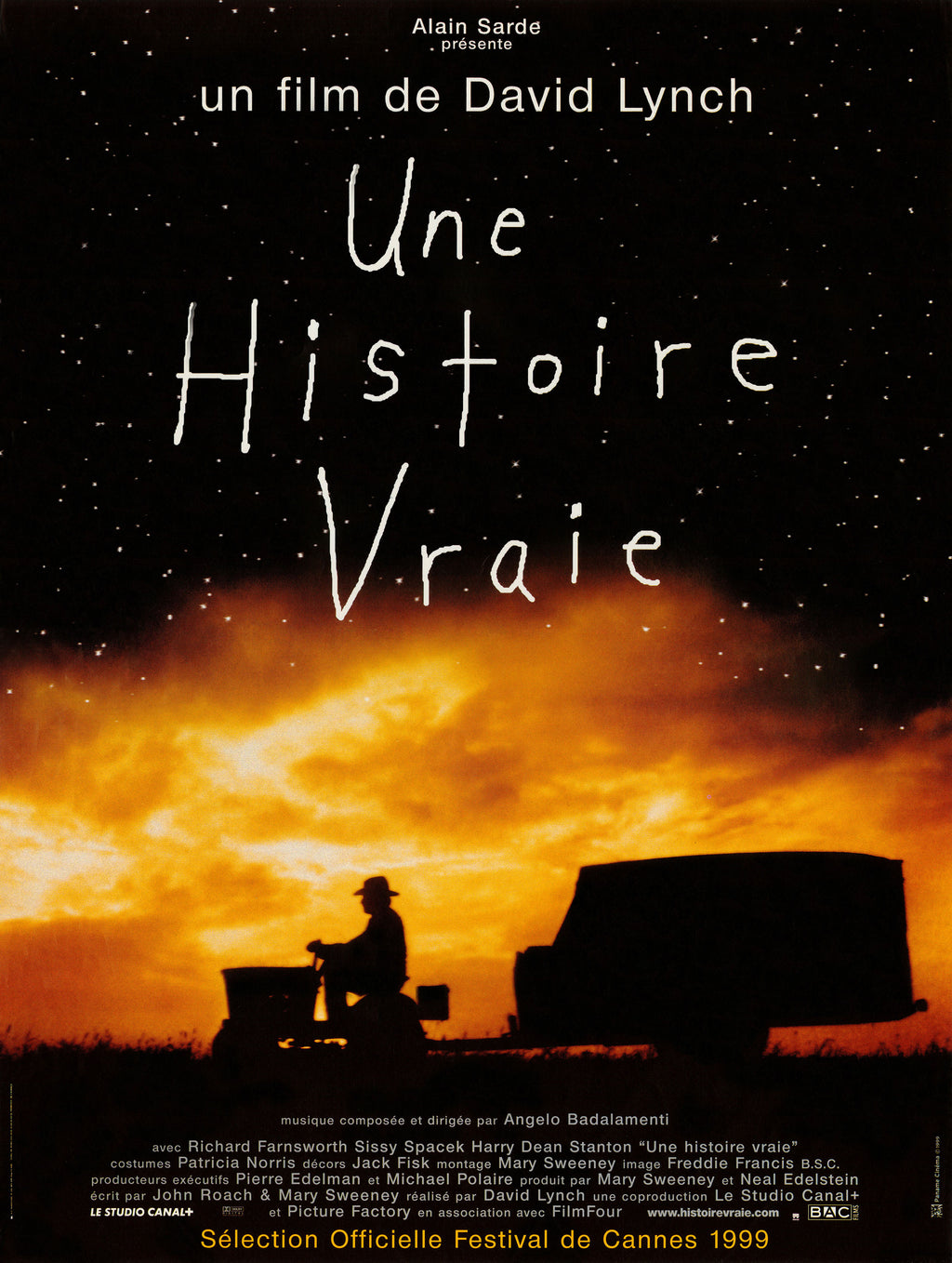 Affiche du film Une Histoire Vraie de David Lynch (1999). Drame émouvant avec Richard Farnsworth. Reproduction HQ – Poster Hub Studio.