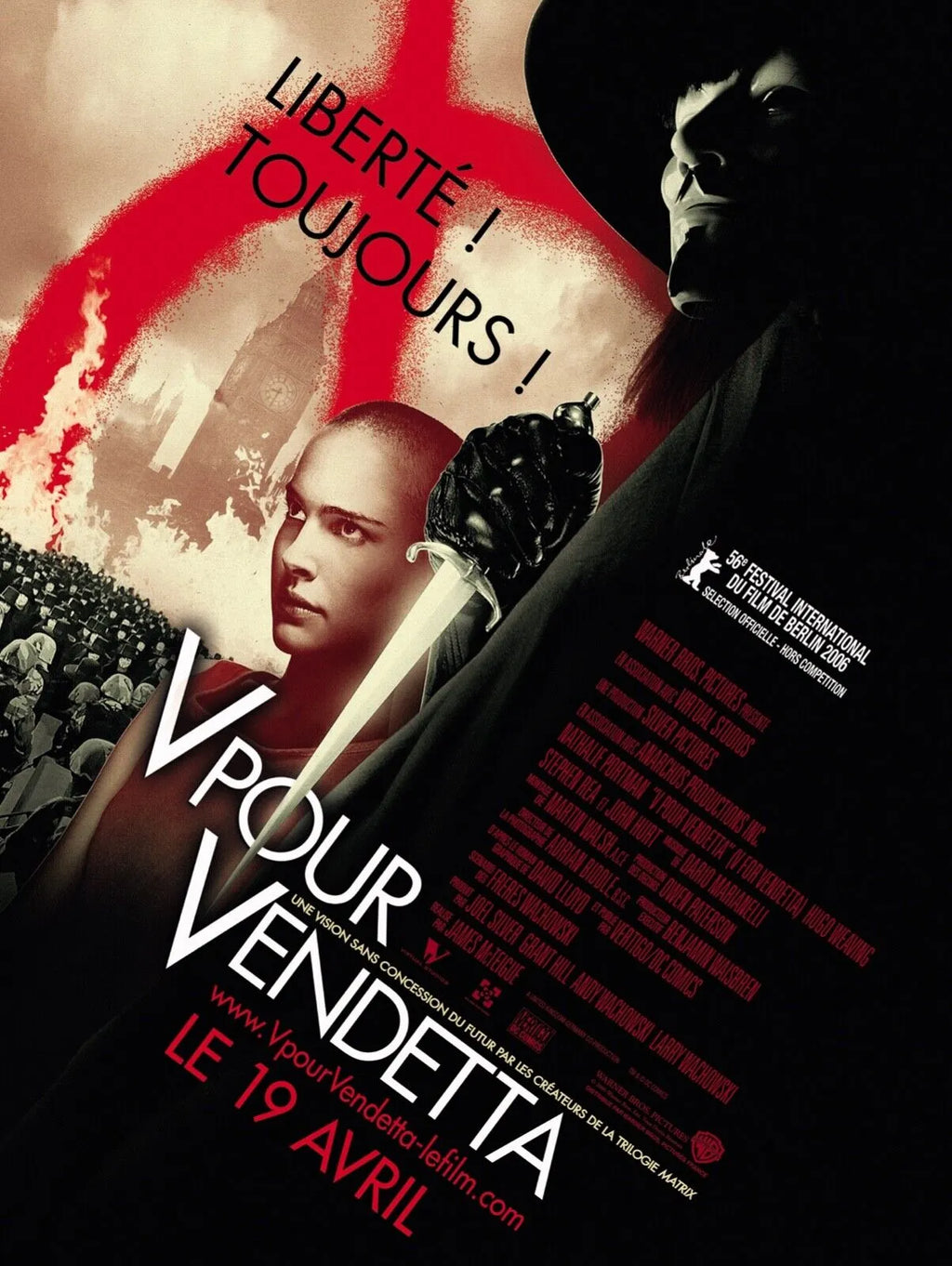 V POUR VENDETTA, NATHALIE PORTMAN, HUGO WEAVING, 2006, REPRO AFFICHE CINEMA VINTAGE, HQ