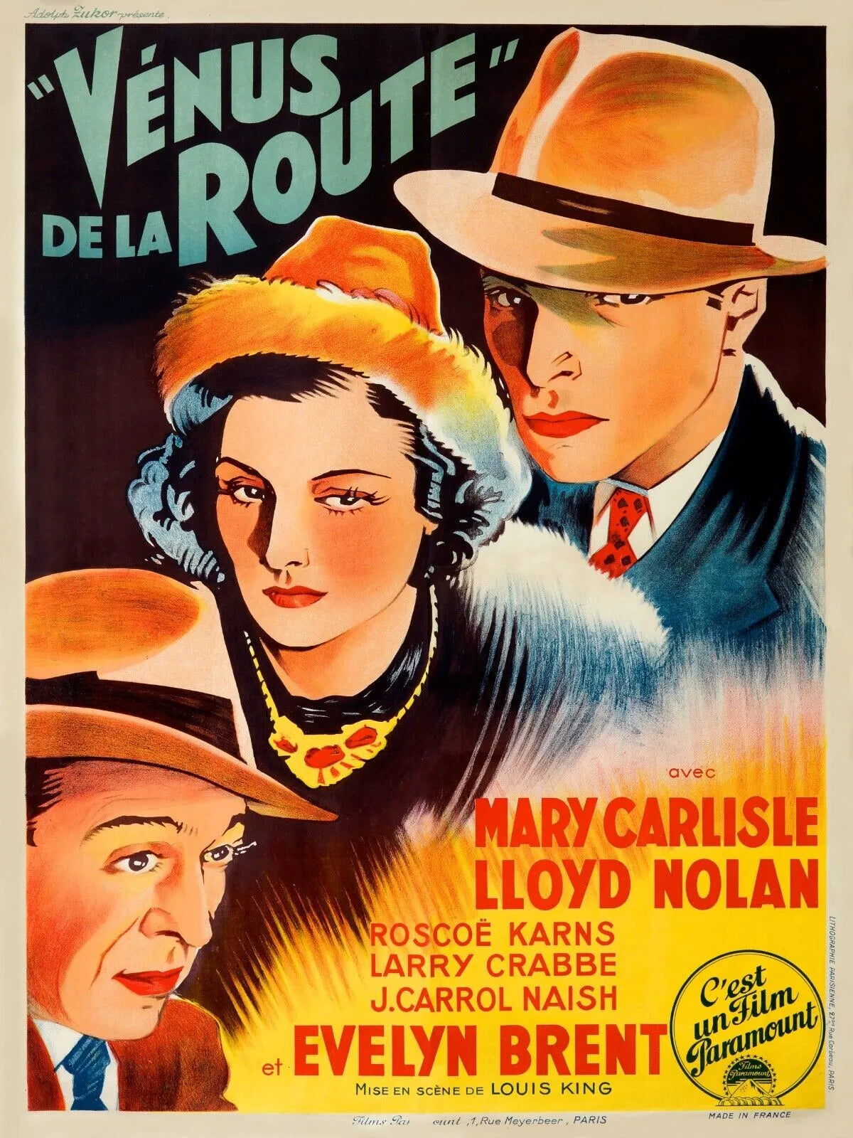 VENUS DE LA ROUTE, LLOYD NOLAN, MARY CARLISLE, 1938, REPRO AFFICHE CINEMA VINTAGE, HQ