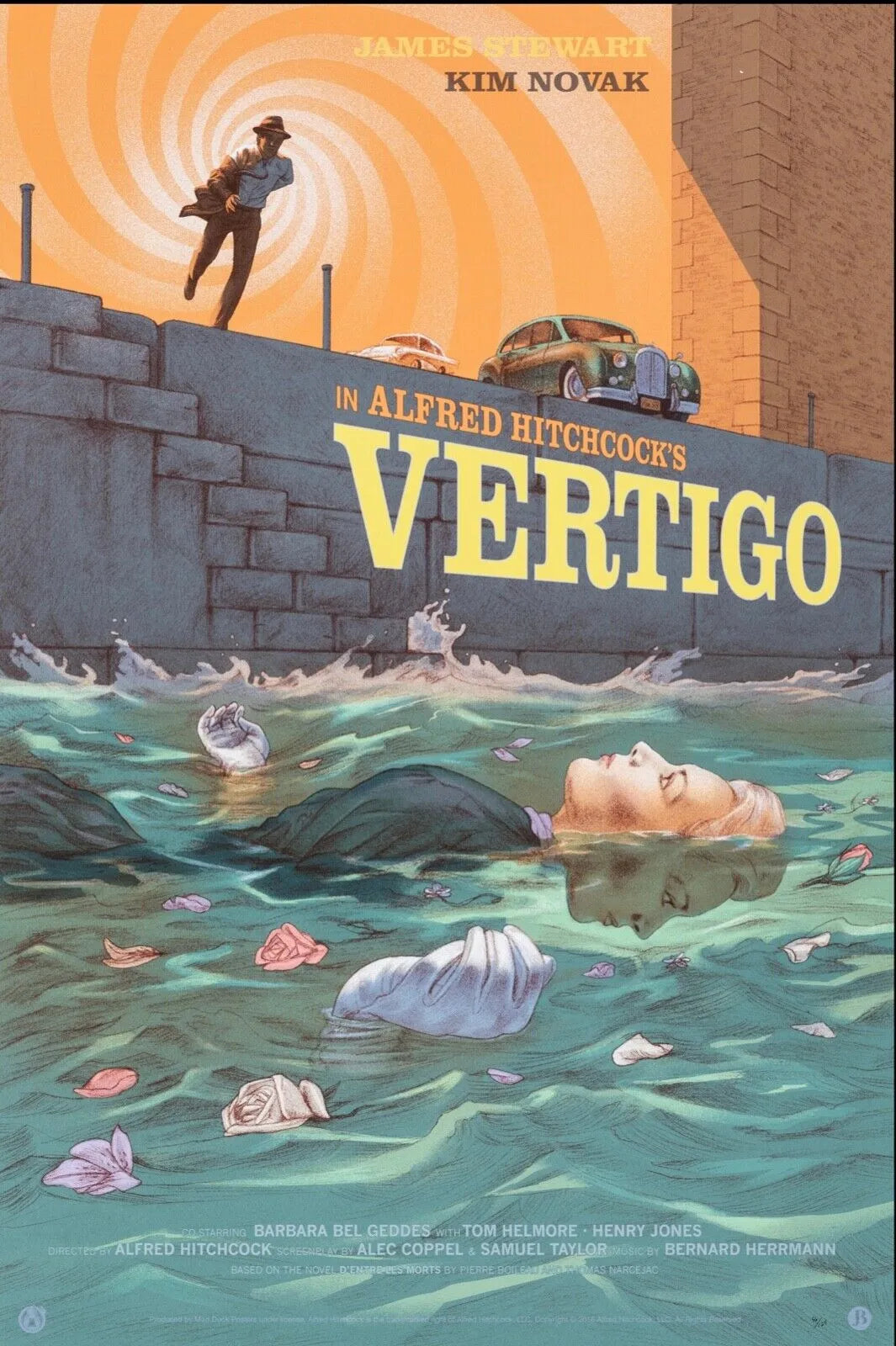 VERTIGO (SUEURS FROIDES), JAMES STEWART, KIM NOVAK, ALFRED HITCHCOCK, 1958, REPRO AFFICHE CINEMA VINTAGE, HQ