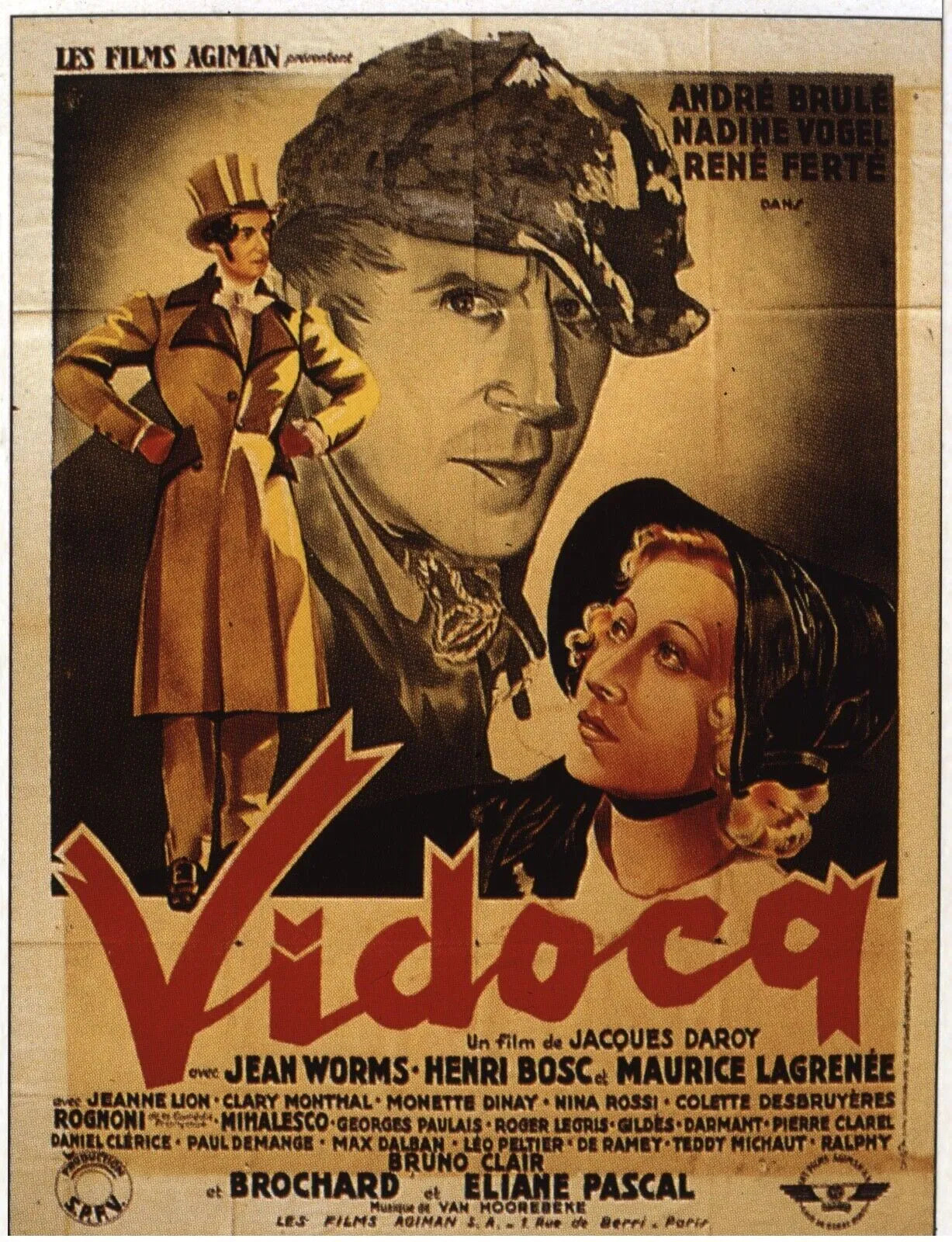VIDOCQ, JACQUES DAROY, ANDRE BRULÉ, 1939, repro affiche cinéma VINTAGE HQ