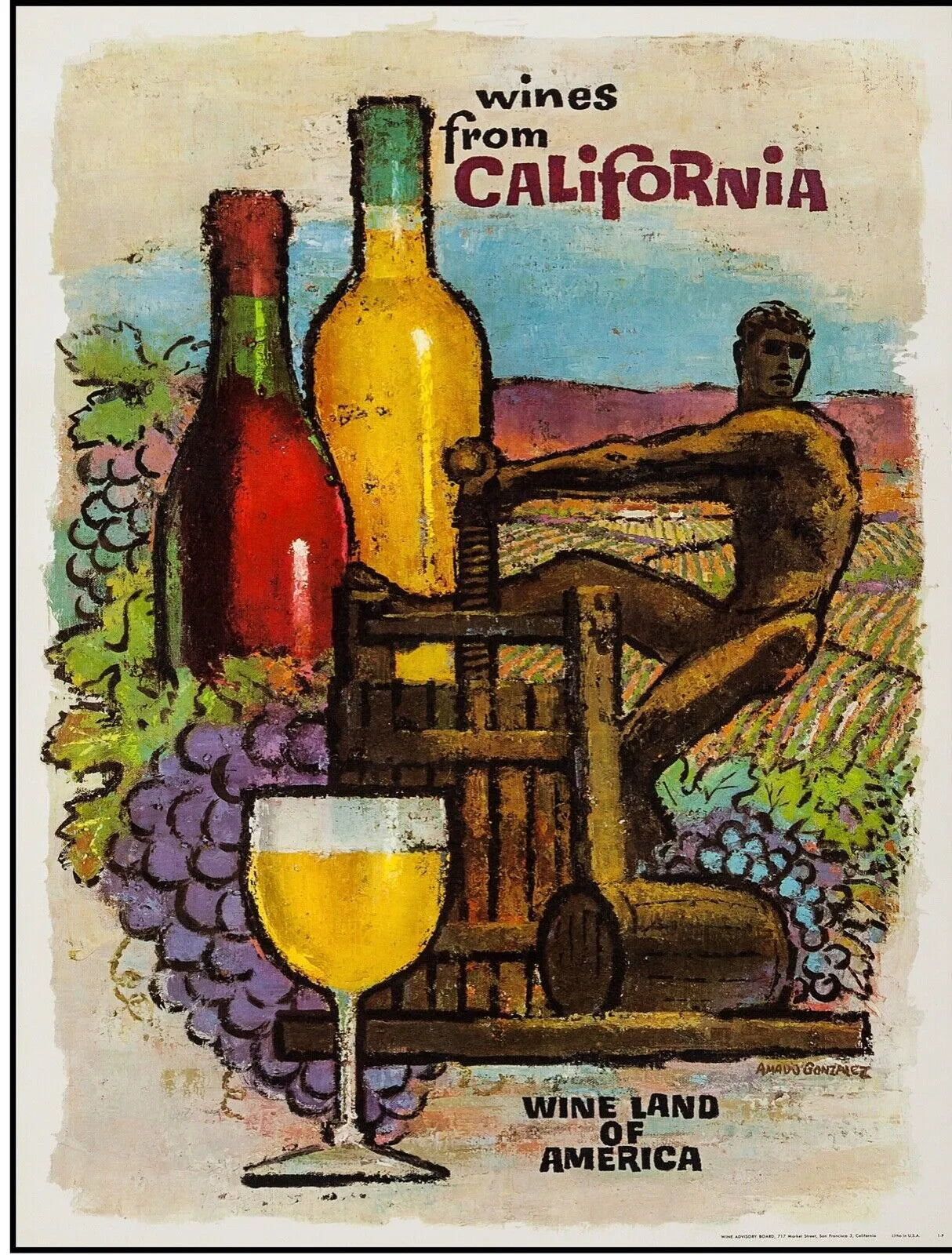 CALIFORNIA WINE REPRO VINTAGE ADVERTISING POSTER HQ