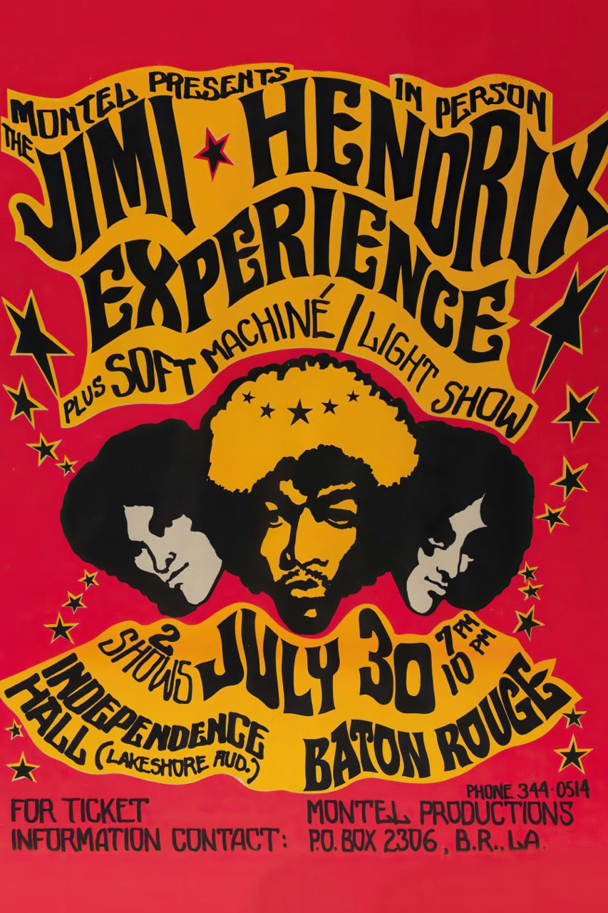 JIMI HENDRIX EXPERIENCE CONCERT JULY 30 BATON ROUGE POSTER PSYCHEDELIQUE