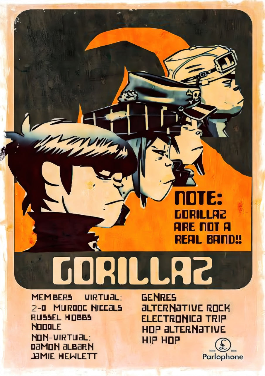 poster gorillaz vintage illustration groupe rock alternatif decoration murale musicale moderne