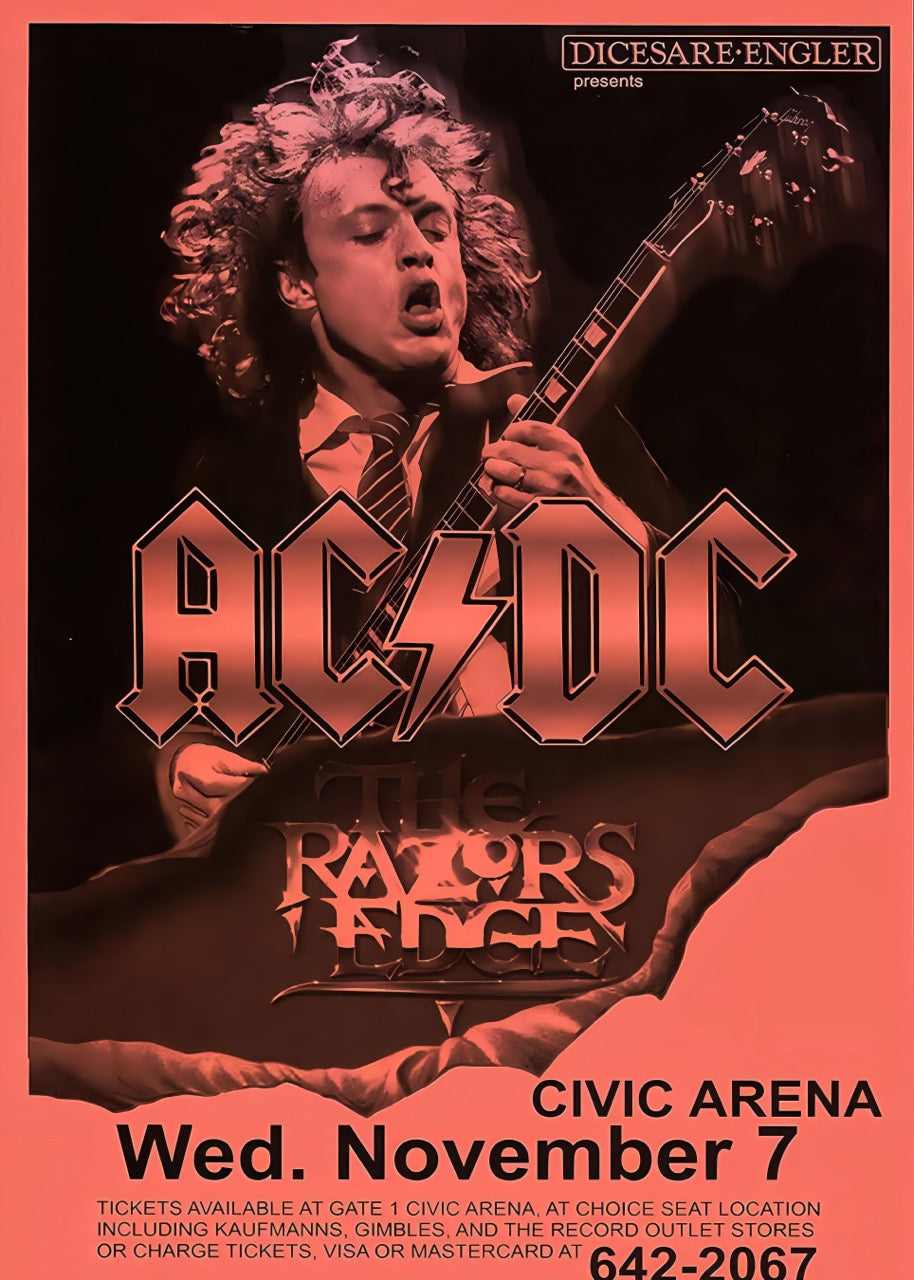 poster ac dc the razors edge affiche concert rock vintage angus young decoration murale