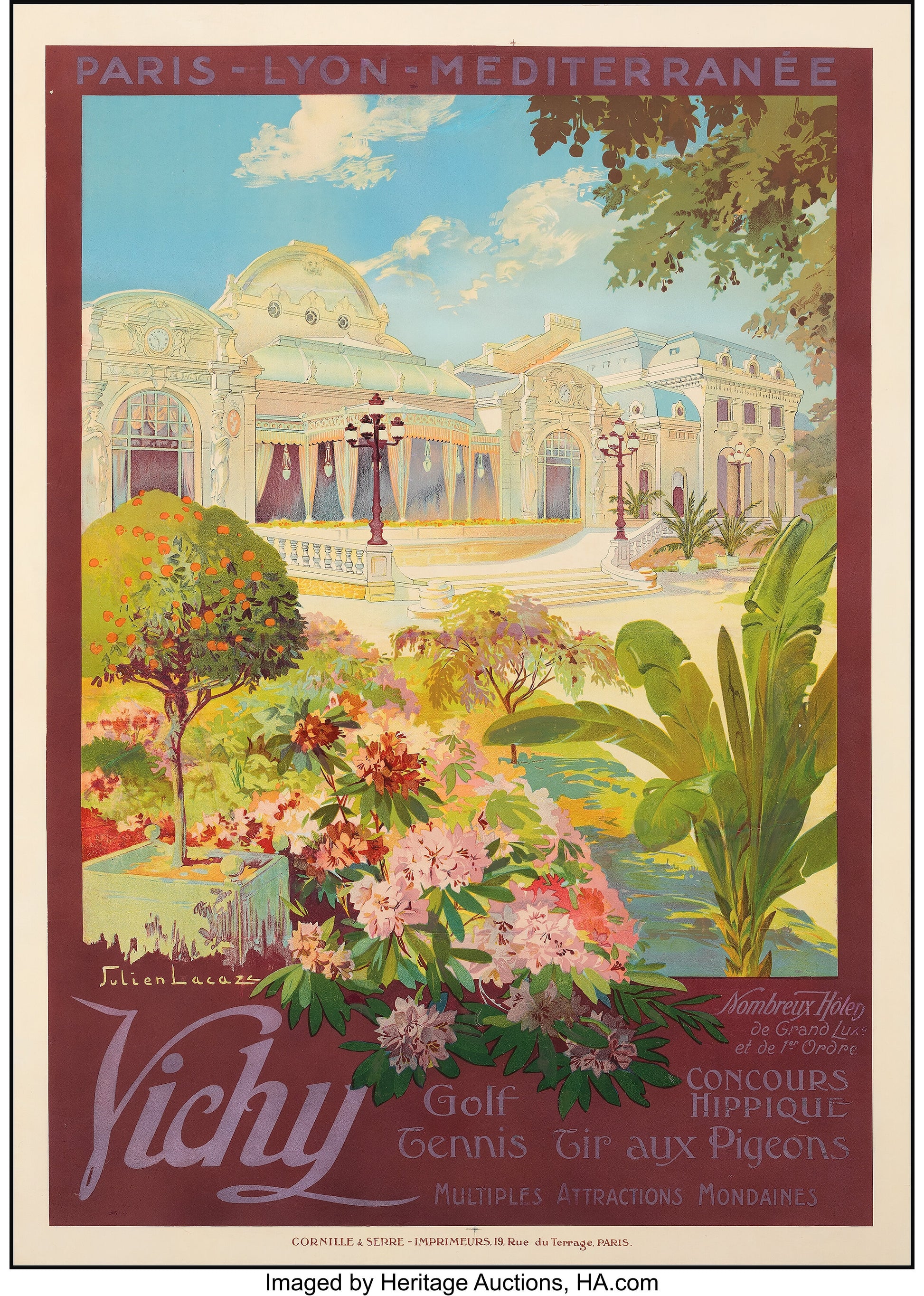 REPRODUCTION AFFICHE VINTAGE VICHY – PARIS LYON MÉDITERRANÉE – JULIEN LACAZE (VERS 1930)- POSTER HUB STUDIO, HQ