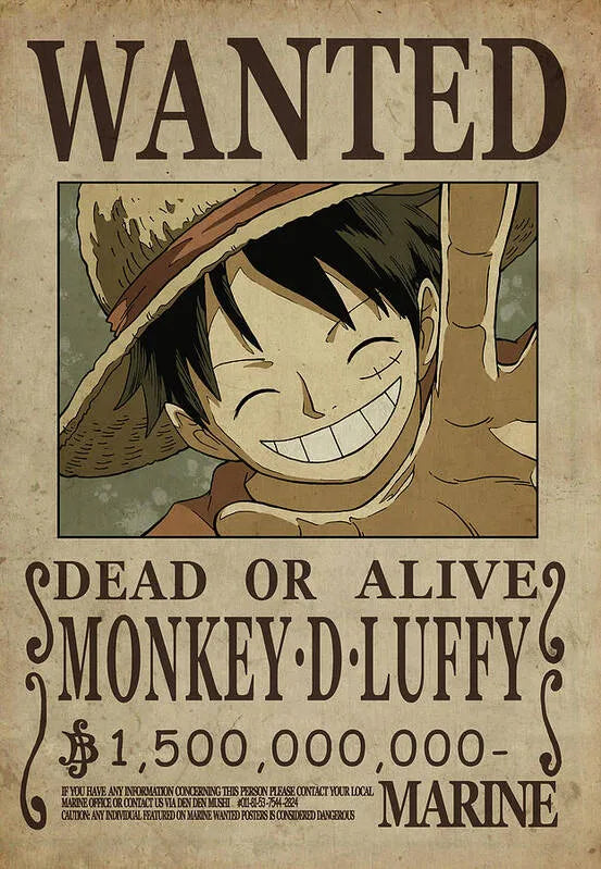 WANTED MONKEY D. LUFFY – STRAW HAT BOUNTY 2001, AFFICHE VINTAGE MOVIE POSTER HQ