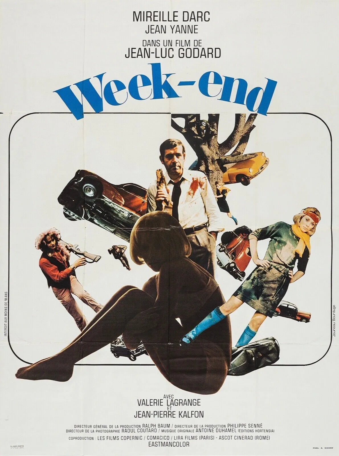 WEEKEND, JEAN-LUC GODARD, MIREILLE DARC, 1967, REPRO VINTAGE CINEMA POSTER