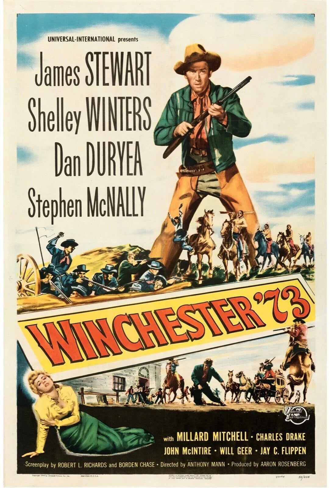 WINCHESTER 73, JAMES STEWART, ANTHONY MAAN, 1950, REPRO AFFICHE CINEMA VINTAGE
