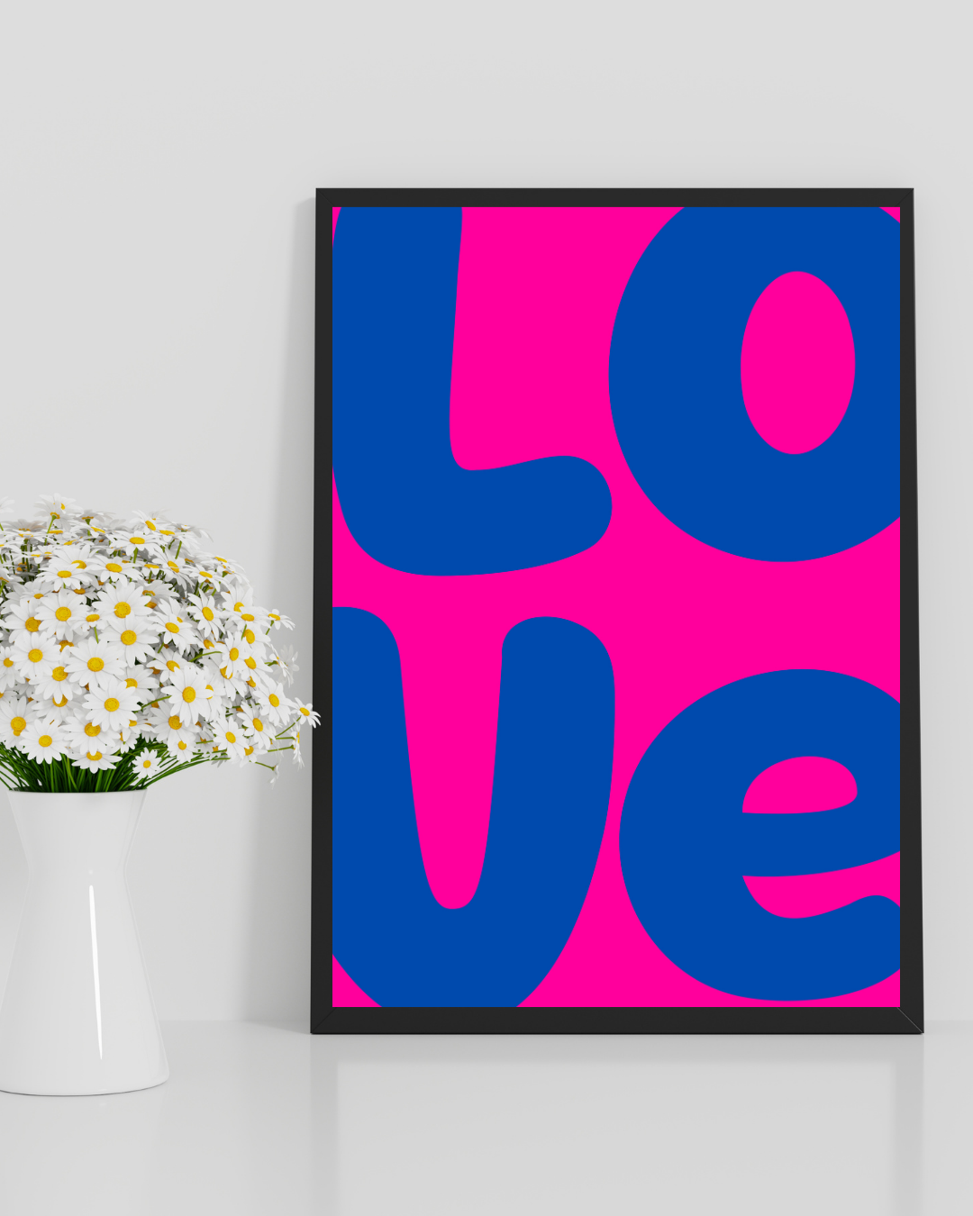 AFFICHE TYPOGRAPHIE LOVE POP ART ROSE & BLEU POSTER HUB STUDIO RÉTRO, HQ