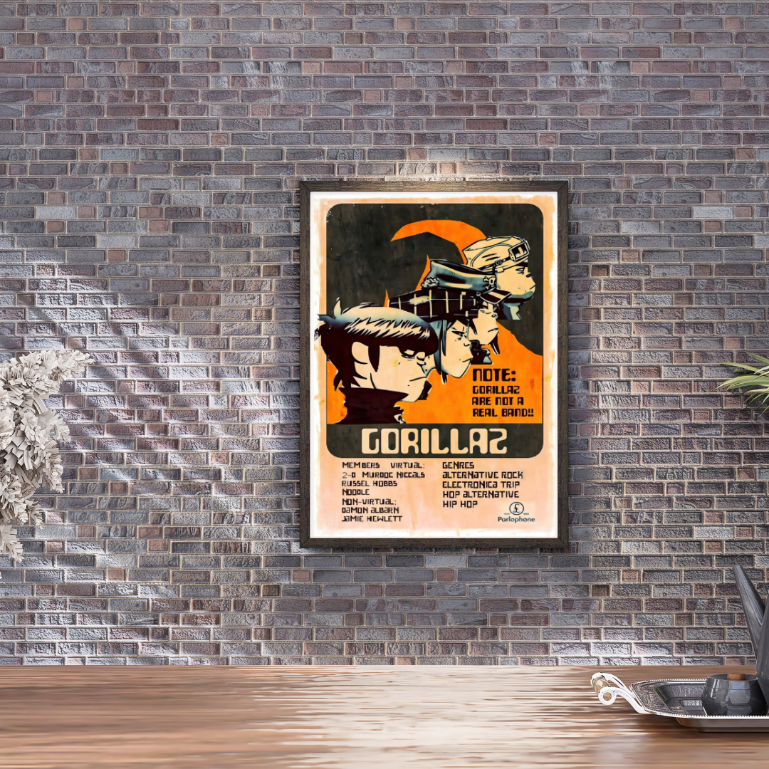Framed poster gorillaz vintage illustration groupe rock alternatif decoration murale musicale moderne