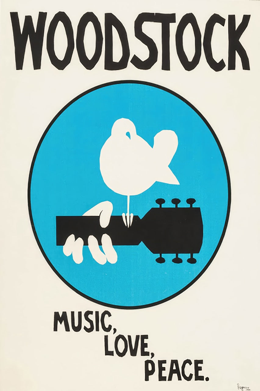 WOODSTOCK MUSIC LOVE PEACE – VINTAGE 60S ROCK FESTIVAL POSTER