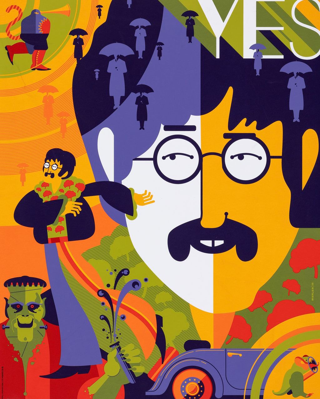 Affiche Yellow Submarine (1968) des Beatles. Film d’animation musical psychédélique culte. Reproduction HQ – Poster Hub Studio.