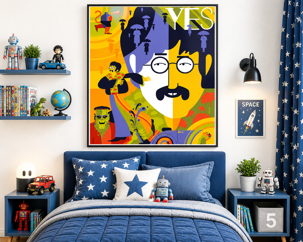 Affiche Yellow Submarine (1968) des Beatles. Film d’animation musical psychédélique culte. Reproduction HQ – Poster Hub Studio.