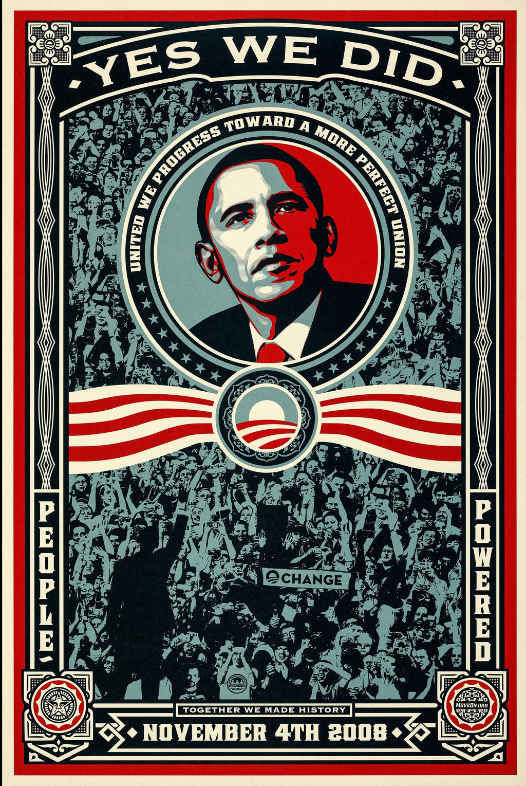 Affiche Yes We Did – Barack Obama (2008). Poster iconique de la campagne présidentielle américaine. Reproduction HQ – Poster Hub Studio.