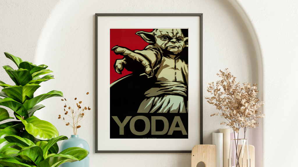 Affiche Yoda Star Wars Jedi Master, visuel iconique en style pop art. Poster culte de la saga – reproduction HQ Poster Hub.