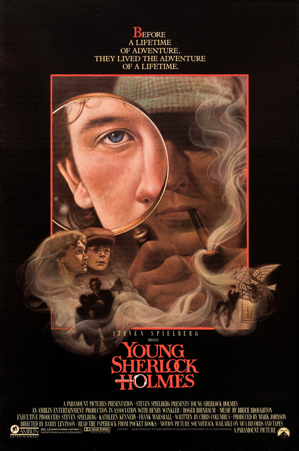 Affiche Young Sherlock Holmes (1985). Mystère et aventure par Spielberg. Reproduction haute qualité – Poster Hub Studio.