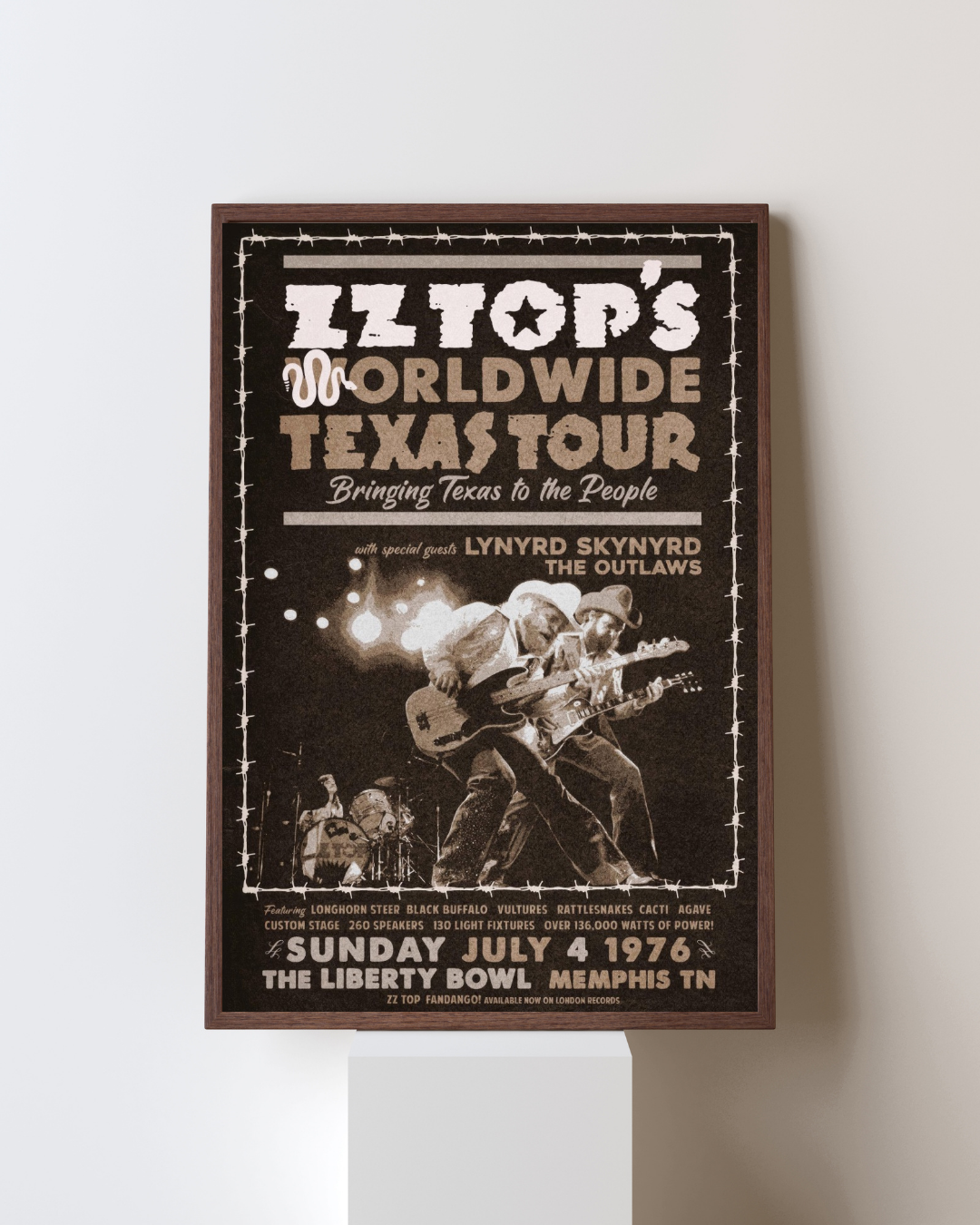 ZZ TOP WORLDWIDE TEXAS TOUR 1976 – PÓSTER CONCIERTO ROCK VINTAGE