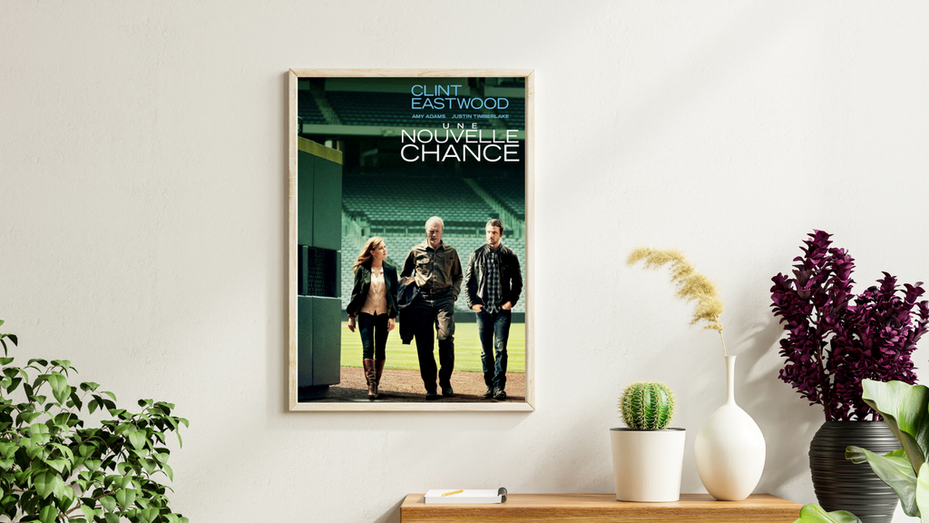 Affiche du film Une nouvelle chance 2012 avec Clint Eastwood Amy Adams et Justin Timberlake sur un terrain de baseball reproduction poster cinéma drame moderne