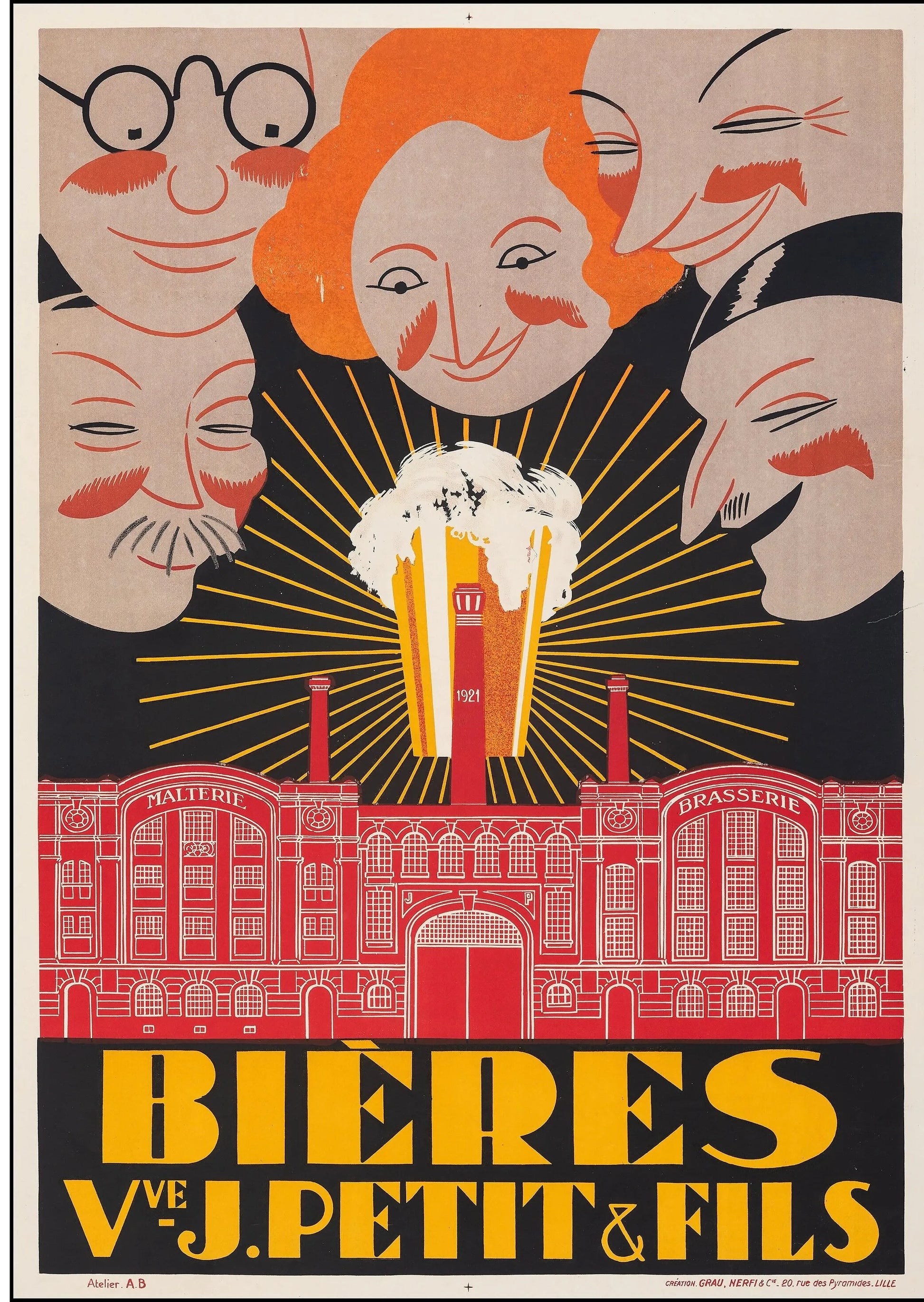 BIÈRES Vᵛᴱ J. PETIT & FILS – 1921 - GRAU, HERFR & Cie, AFFICHE REPRO POSTER HUB STUDIO, HQ