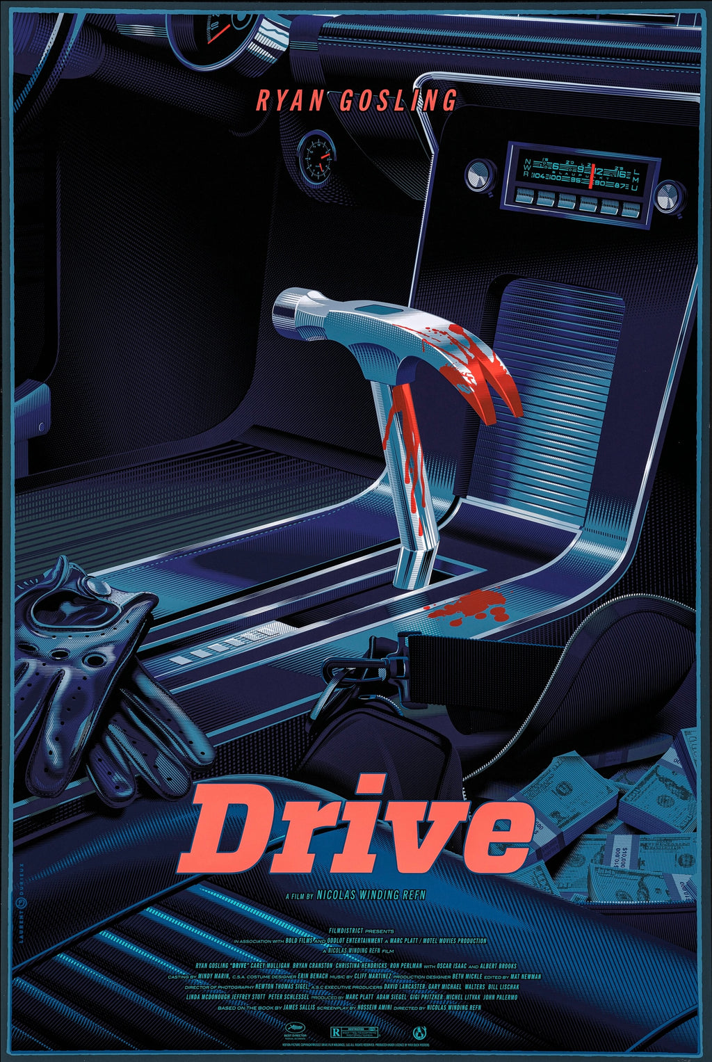 affiche film drive 2011 ryan gosling marteau voiture neon thriller neo noir poster