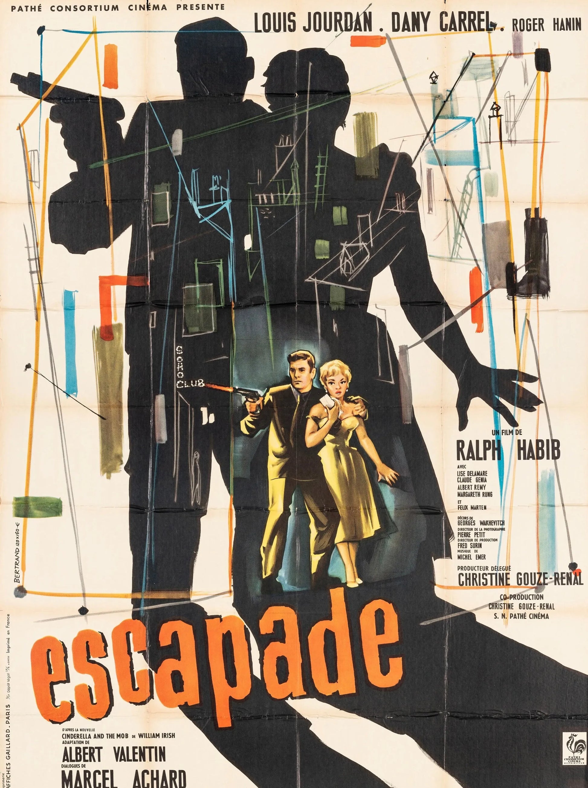 ESCAPADE – AFFICHE VINTAGE CINÉMA RÉTRO, 1957, LOUIS JOURDAN