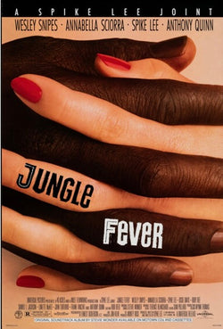 Affiche du film Jungle Fever (1991) réalisé par Spike Lee avec Wesley Snipes et Annabella Sciorra, visuel iconique de mains entrelacées, reproduction d’affiche cinéma.