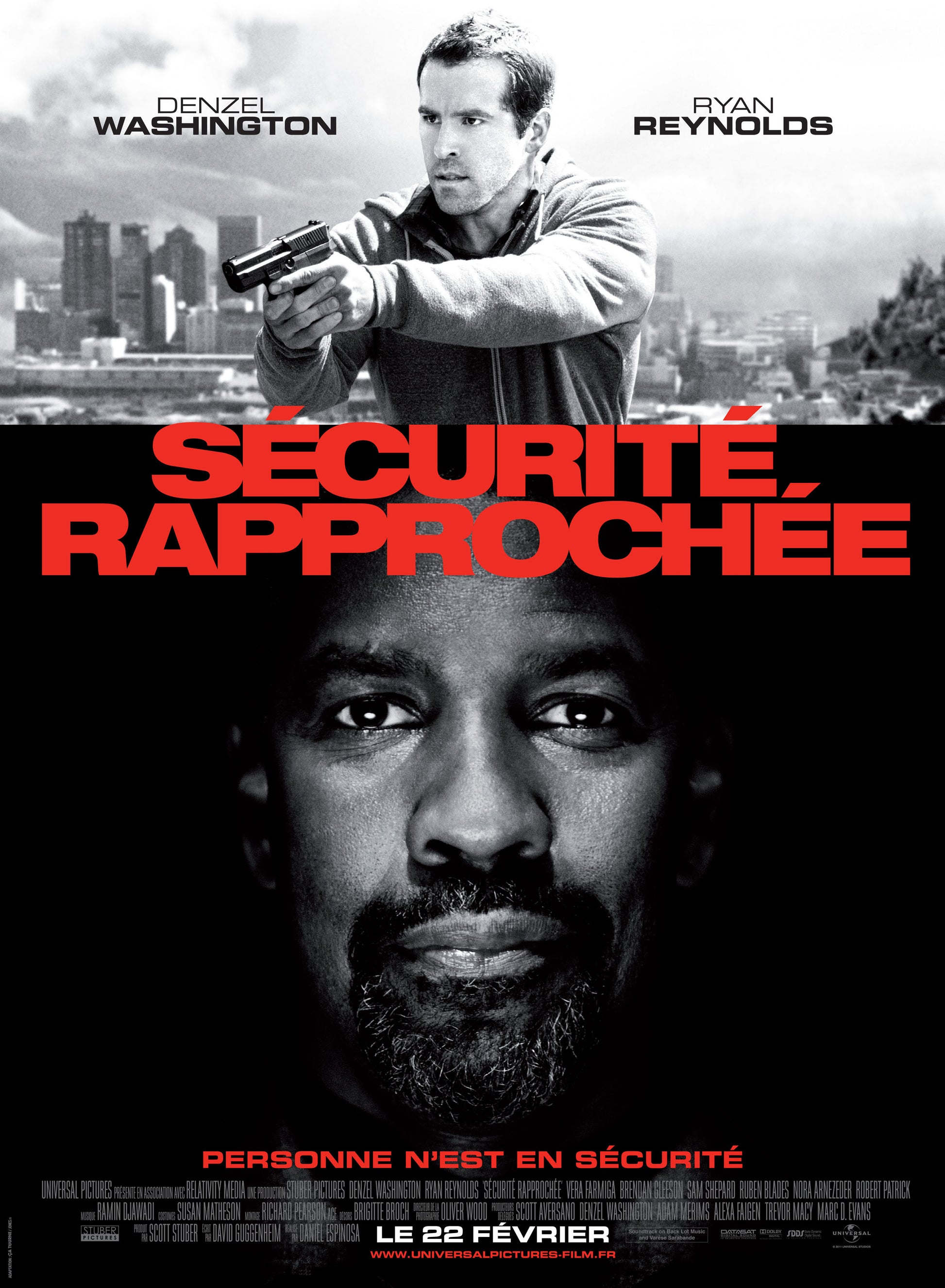 SÉCURITÉ RAPPROCHÉE (2012) | DENZEL WASHINGTON & RYAN REYNOLDS | POSTER CINÉMA THRILLER | POSTER HUB STUDIO RÉTRO | HQ