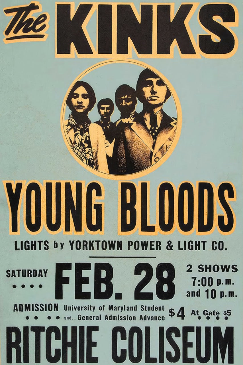 THE KINKS – YOUNG BLOODS – RITCHIE COLISEUM VINTAGE CONCERT POSTER