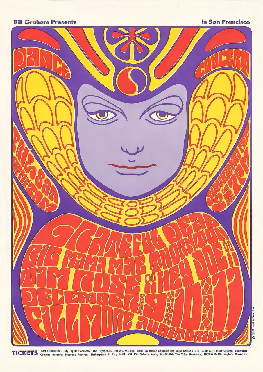JEFFERSON AIRPLANE – FILLMORE AUDITORIUM – VINTAGE 1967 PSYCHEDELIC ROCK POSTER
