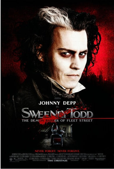 SWEENEY TODD THE DEMON BARBER OF FLEET STREET – JOHNNY DEPP – 2007 – FILM HORREUR MUSICAL – REPRODUCTION – POSTER HUB STUDIO – HQ