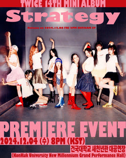 Affiche TWICE – Strategy 14ème mini album Premiere Event Séoul 4 décembre 2024 – photo officielle 9 membres tenues colorées K-Pop collector | Poster Hub Studio
